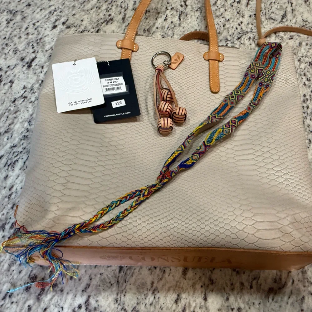 Consuela Cream Tote Bag with accessories.  Gently used. See pics for flaws. - Picture 8 of 16